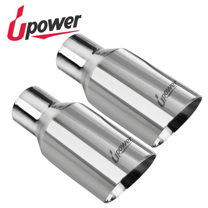 Upower باور حزمة من 2 فوهة عادم 2.5 بوصة مدخل 4 بوصة مخرج 9 بوصة طويل من الفولاذ المقاوم للصدأ 304 فوهة أنبوب عادم ديزل مزدوجة الجدار مقطوعة بزاوية - Image 2